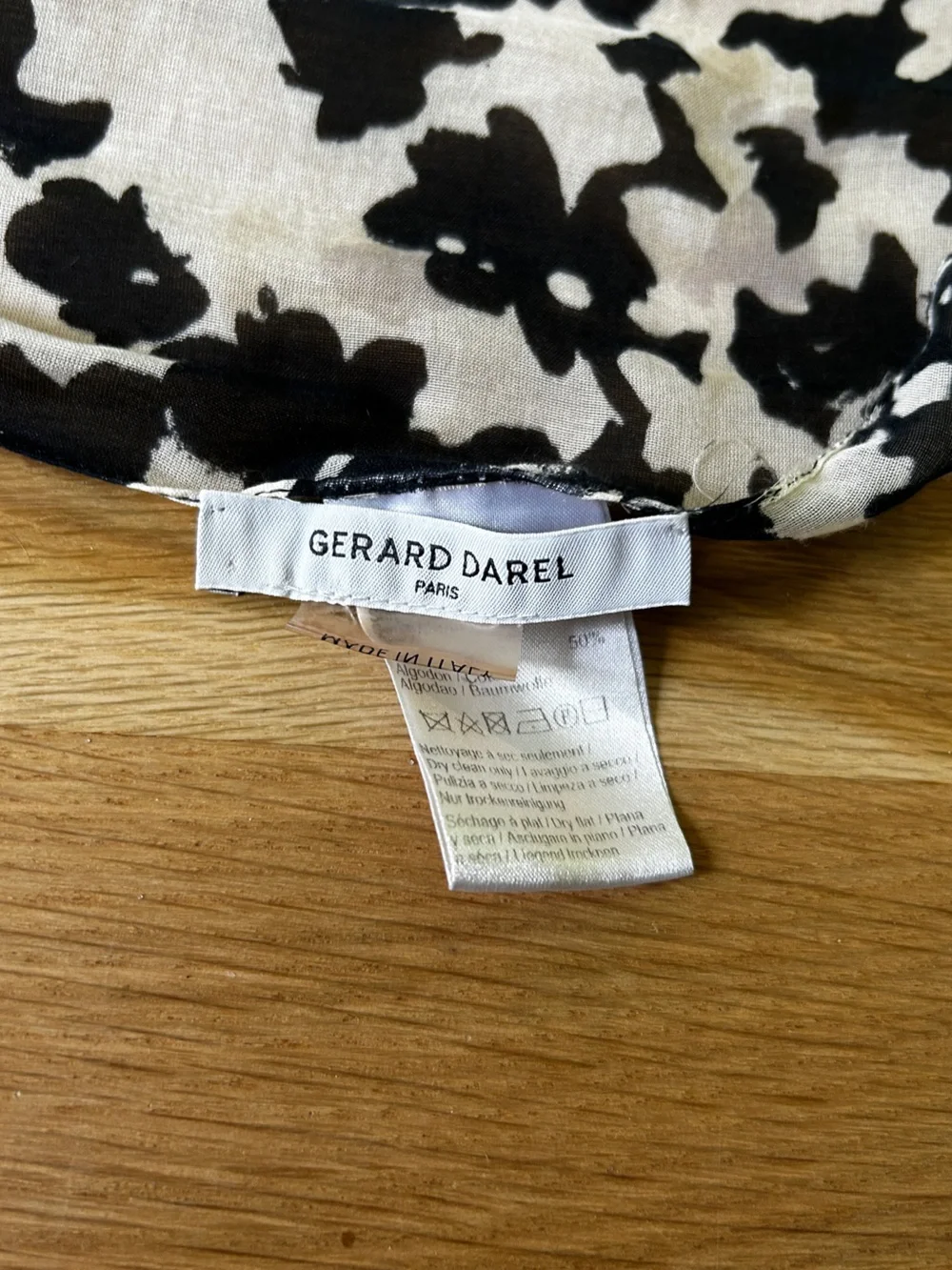 Gerard Darel Black and Beige Floral Silk Scarf